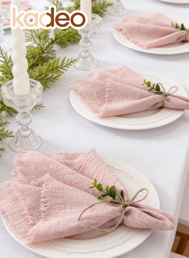kadeo Handmade Cloth Napkins, 100% Cotton-linen Napkins with Fringe, Delicate Handmade Cloth Napkins for Dinners, Parties, Weddings and More 43*43CM - Image 3